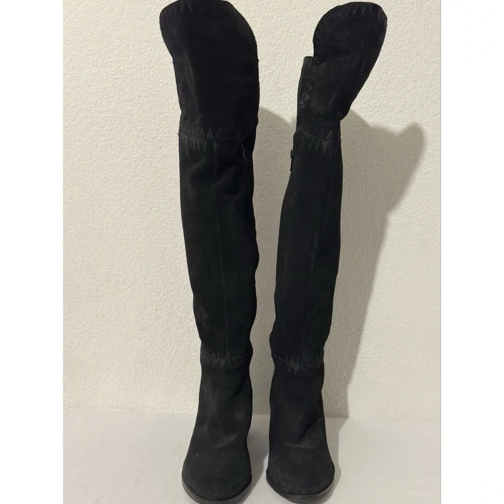 Coconuts By Matisse Moon Black Over Knee Boot Suede Embroidered Size 8.5 Boho